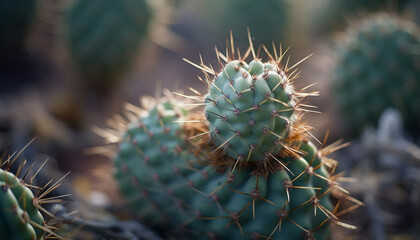 Prickly pear cactus, sharp thorns, yellow flower generated by AI
