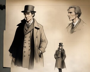 Illustration style hand drawn detective color parchment paper digital art. Generative AI