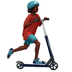 Black boy on a scooter with helmet