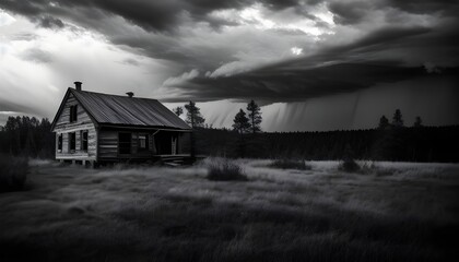 Obraz premium abandoned house in the mountains, Black and white 