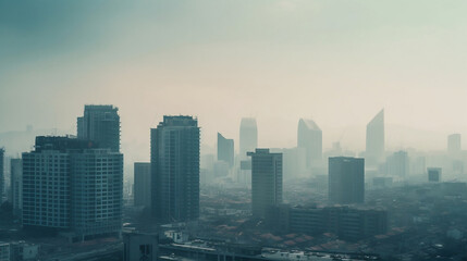 Polluted City: A Skyline with Visible Smog and Air Pollution. Generative AI.