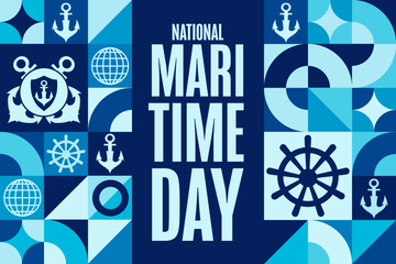 National Maritime Day. Holiday concept. Template for background, banner, card, poster with text inscription. Vector EPS10 illustration.