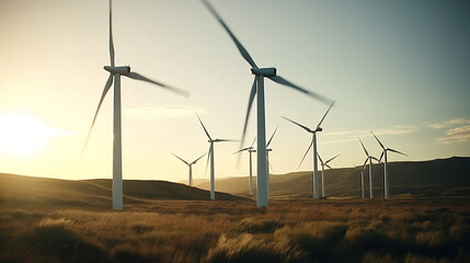 Sustainable Energy: A Wind Turbine Farm Generating Power. Generative AI.