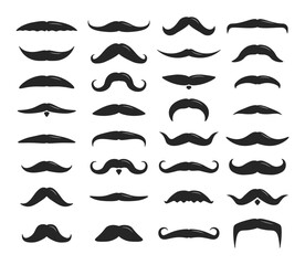Simple italy mustache for web. Black silhouette of mustache of an adult man. Male mustache, hipster, gentleman, barbershop. Father's Day symbol. Vector illustration. 