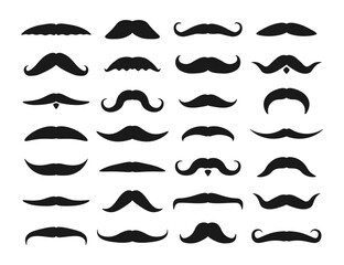 Simple italy mustache for web. Black silhouette of mustache of an adult man. Male mustache, hipster, gentleman, barbershop. Father's Day symbol. Vector illustration. 