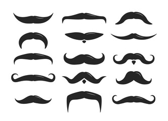 Hipster man element for photo. Mustache vector design. Funny black mustaches set. Vintage male moustaches silhouette. 
