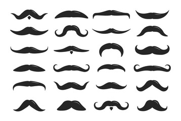 Hipster man element for photo. Mustache vector design. Funny black mustaches set. Vintage male moustaches silhouette. 