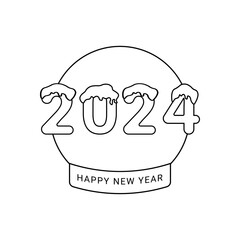 Vector design template for number 2024 in a glass snow globe. The illustration includes a black label logo that can be used for diaries, notepads, calendars and web pages.