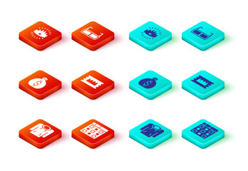 Set Hoodie, Drum machine music, Money bag, Concert ticket, Glasses and King crown icon. Vector