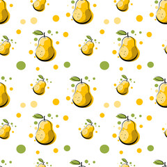 Seamless texture with yellow pears on a white background