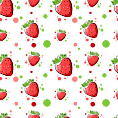 Seamless texture with ripe, red strawberries on a white background