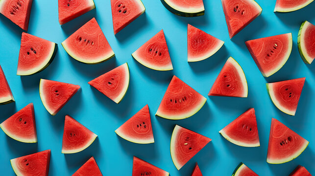 Fatias de melancia sobre fundo azul