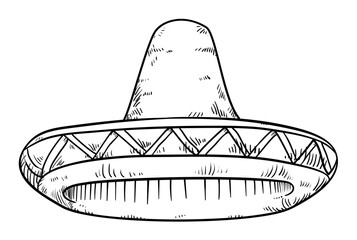 Charro hat or sombrero in hand drawn style, Vector illustration