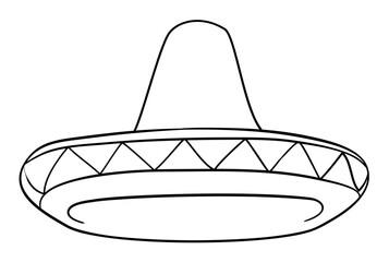 Traditional charro hat or sombrero in outlines for coloring, Vector illustration