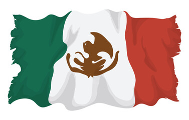 Damaged flag of Mexico with torn edges, Vector illustration