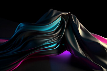 dark black matte cloth with gradient + cathode-ray display, rgb color displacement, chromatic aberration, iridescent chroma flow, design, concept art, abstract forms, Generative AI