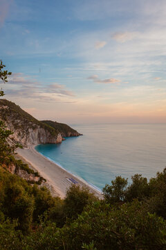 Mylos beach in Leykada island in Greece during sunset in summer