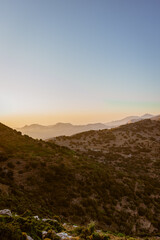 View from the top of the mountain Zas in Leykada island in Greece during sunset in summer 