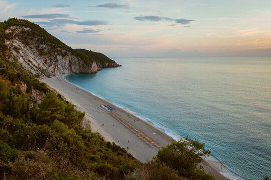 Mylos beach in Leykada island in Greece during sunset in summer