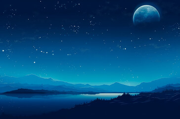 Naklejka na ściany i meble The moonlight shines on a blue sky background. Generative, ai