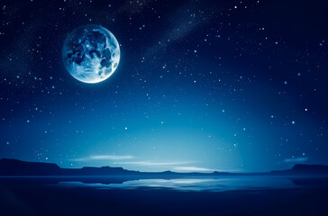 Fototapeta na wymiar The moonlight shines on a blue sky background. Generative, ai