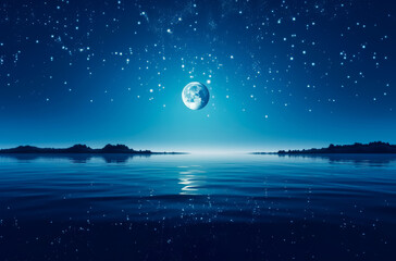 Obraz na płótnie Canvas The moonlight shines on a blue sky background. Generative, ai