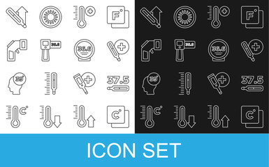 Set line Celsius, Medical thermometer, Meteorology, Digital, and icon. Vector