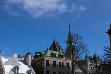 Chateau Frontenac in Quebec City Viewed From Behind City Buildings
