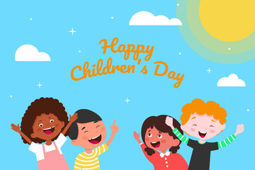 Fototapeta na wymiar Happy childrens day with boys and girls cartoons design, International celebration theme Vector illustration