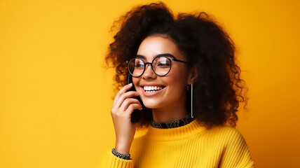 Smiling model , Beautiful black woman In sunglasses , 

afro curls hairstyle posing in studio. Tanned and cheerful, generative AI 

 
