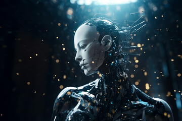 Fototapeta na wymiar portrait of futuristic female humanoid artificial intelligence, generative AI