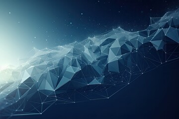 Connected Dots on Blue Polygonal Background. Generative AI.
