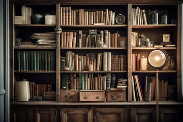 Wooden Bookshelf for Home Decor and Storage. Generative AI.