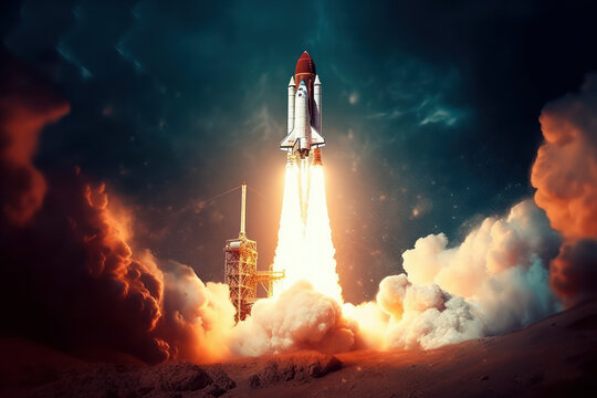 Launch of a space shuttle, business project kick off concept, generative AI