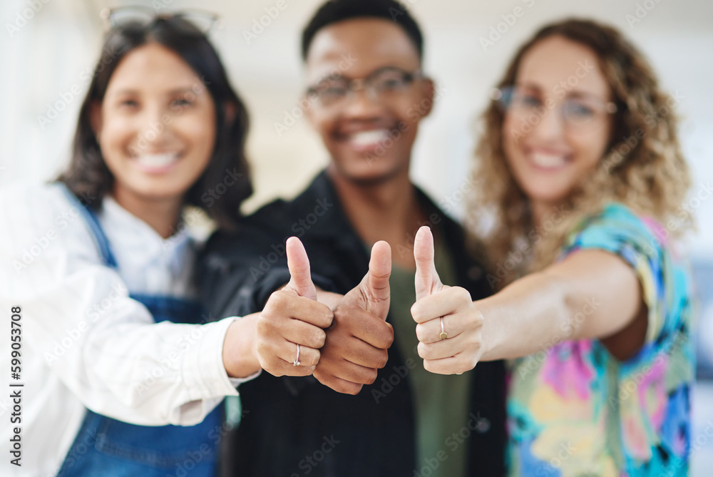 Canvas Prints Were all in agreement. Closeup shot of a group of businesspeople showing thumbs up in an office.