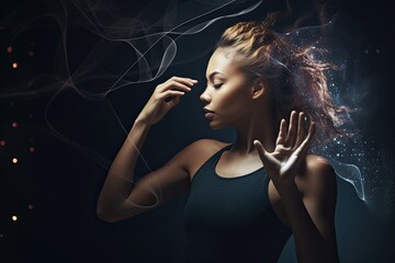 African American Beauty Surrounded by Smoke. Generative AI.