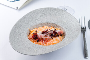 Italian tomato risotto with anchovies, parmesan and spicy tuna.
