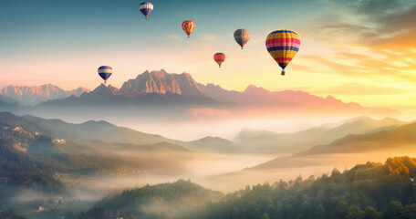 Colorful hot air balloons. Illustration AI Generative