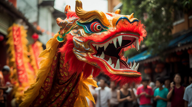 Dragon dance Chinese tradition - Generative AI