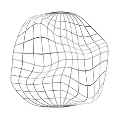 Deflated globe icon. Earth planet distorted wireframe isolated on white background. Climate changing concept. Global ecological catastrophe symbol Generative AI