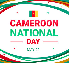 Cameroon National Day backdrop with a colorful theme design template and typography along with a flag