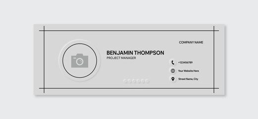 Modern company email signature. Minimalist backdrop. Unique vector design template.