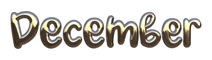 Isolated Word 25 December in Alphabets. Gold Metallic Balloon Shape Words. 3D Render Illustration.