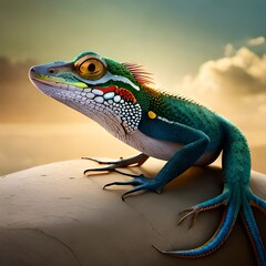 Fototapeta premium A lizard sunning itself on a rock (Ai Generated)