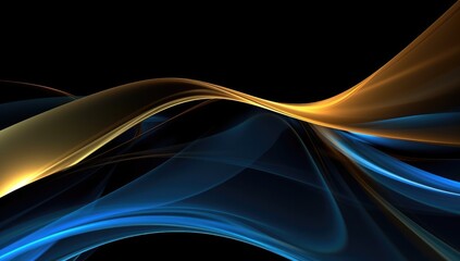 Abstract wavy glossy gold and azure blue background. Generative AI