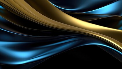 Abstract wavy glossy gold and azure blue background. Generative AI