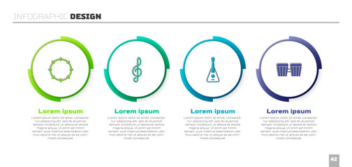 Set Tambourine, Treble clef, Guitar and Drum. Business infographic template. Vector