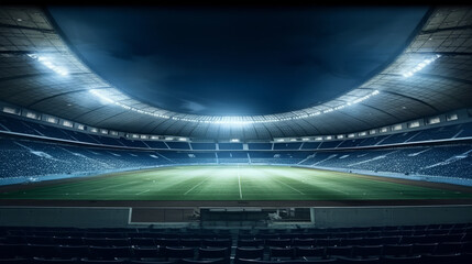 Fototapeta na wymiar Football stadium at night. Illustration AI Generative.