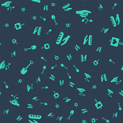 Set Donation food, Volunteer team planting trees, Shovel and Location with heart on seamless pattern. Vector