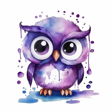 Watercolor cute owl Clipart. Hand drawn Clipart isolated on white background, generative ai